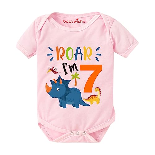 Image of baby wish Monthly Birthday Milestone Romper for Boy's and Boy's Dress Happy Birthday Bodysuit Half Sleeve Rompers for Sevan Months birthday Special Romper Roar Young
