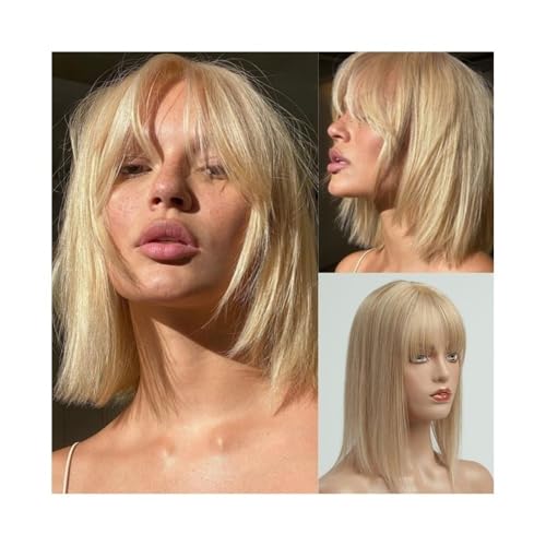 Postizo de cabello humano con flequillo, base de seda de 7,6 x 12,7 cm, 25,4 cm, rubio claro, con clip, for mujeres con cabello fino. Wiglets