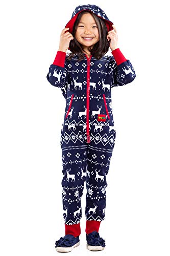 Tipsy Elves Kid's Blue Fair Isle Jumpsuit - Funny Holiday Onesie for Boys and Girls Size M