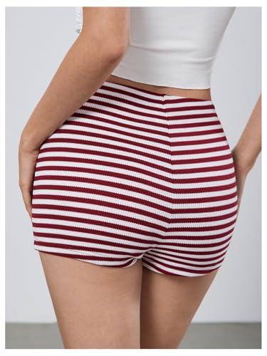 Image of MakeMeChic Women's Summer Crochet Shorts Striped Knit Pajama Micro Mini Shorts Lounge Bottoms