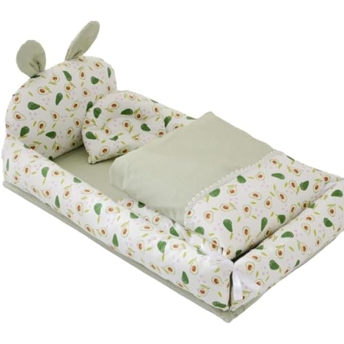 Kwueiit ベビーベッド 0〜8ヶ月 赤ちゃん用 添い寝 安全枕付き ベッドインベッド 通気性 ウサギ耳デザイン かわいい 簡易 携帯型 出産祝い ギフト用 (グリーン)