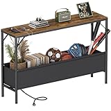 Picture of Asgolion Console Table, Narrow Sofa Table, 47.2" Behind Couch Table with Power Station, Entrance Table, for Living Room, Hallway, Entryway, Foyer, Rustic Brown