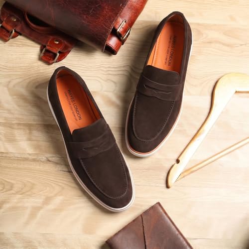 Image of HAYES LONDON Italian Suede Leather Loafers for Men | Casual Slip-On Shoes | Breathable & Lightweight Summer Wear | Comfortable Walking Shoes