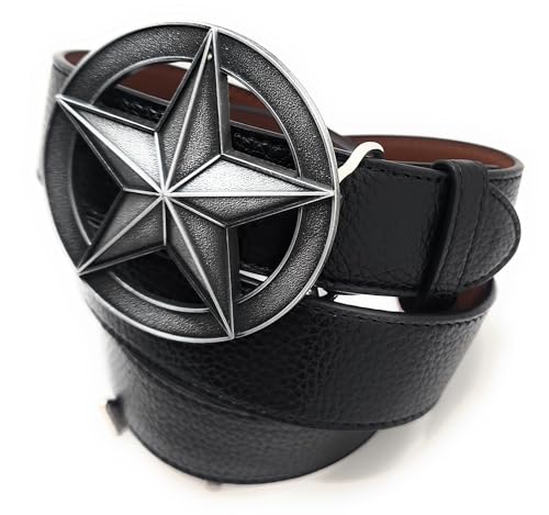 Antique Silver Star Belt Buckle with Black Vegan Leather Belt2