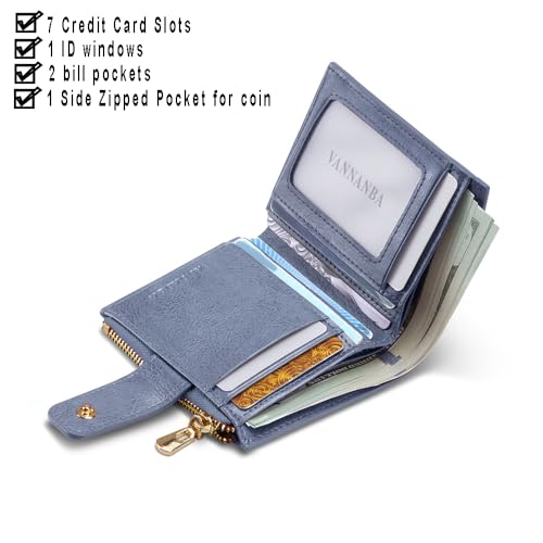 VANNANBA Small Wallet for Women Genuine Leather Bifold Zipper Pocket Compact RFID Blocking with Gift Box3