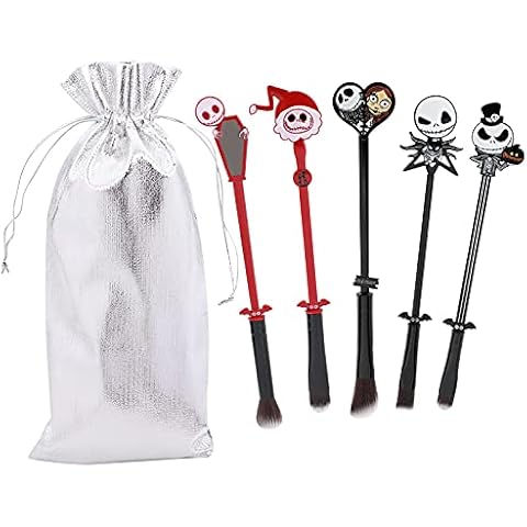 Nightmare Before Christmas Makeup Brushes - 5pcs Corpse Bride Anime Make Up Brush Set Silver Drawstring Bag Included Cover