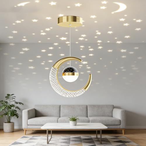 Suspension luminaire lune dorée pour chambre d'enfant et café
