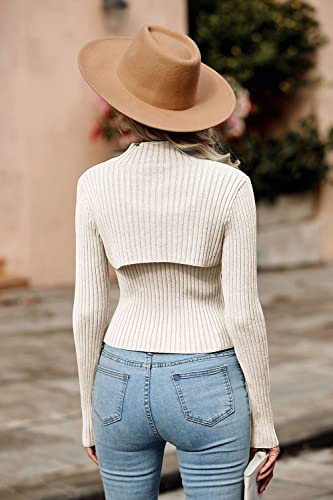 PRETTYGARDEN Women's 2025 Fashion Fall Clothes 2 Piece Cutout Tops Long Sleeve Mock Neck Rib Knit Winter Pullover Sweater3