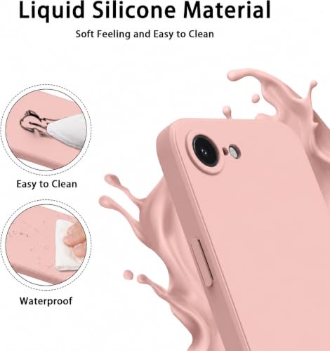 Image of DIZORO Square Microfiber Candy Case Compatible for iPhone 17e / iPhone 16e Shockproof Slim Back Cover Liquid Silicone Case - Pink