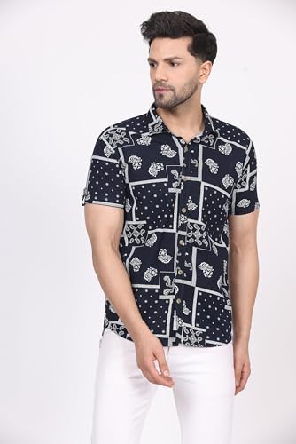 Image of CVC Fashion Men's Printed Button-Down Shirt - Aesthetic Regular Fit Half Sleeve Casual Shirt for Men, Ideal for Summer & Beach Wear