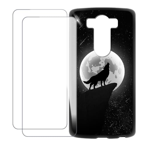 UOGNADGD Compatible with LG V10 Case Colorful Custom Cover with 2 Pack Tempered Glass Screen Protectors - Shockproof Scratch-Resistant (Wolf 4)