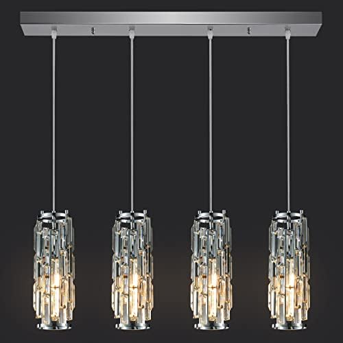LMQNINE 4 Light Chrome Pendant Lighting Modern Pendant Light, Mini Crystal Chandeliers,Adjustable Pendant Light Fixture for Kitchen Island Dinning Room Bedroom(Chrome 4-Light)