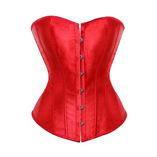 Women’s Corset Top Satin Overbust Waist Cincher Bustier Red S