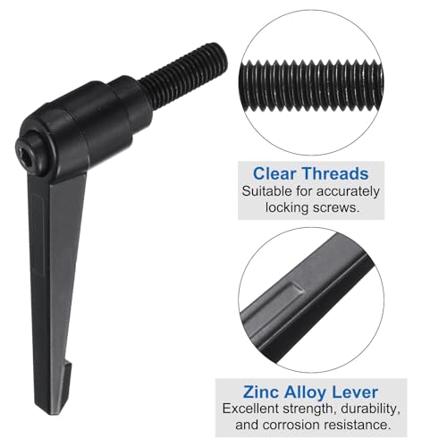 Image of uxcell 10pcs Lever Adjustable Handles M10 x 30mm Metric Male Thread, Level Clamping Handle Hand Stud Knobs Rotating Screw Handles Bolts with Locking Lever, Black
