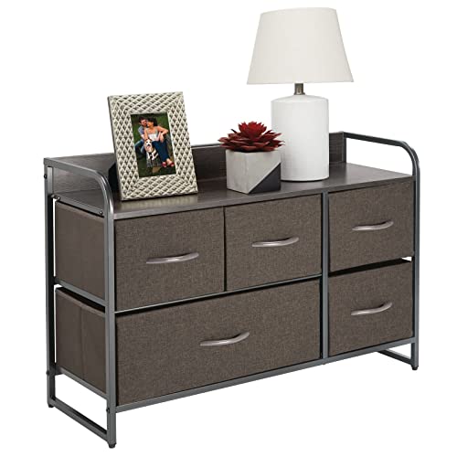 mDesign Wide Dresser Chest with 5 Removable Fabric Drawers - Furniture Storage Unit with Steel Frame and Wood Top for Bedroom, Office, Home Organization - Charcoal/Graphite Gray