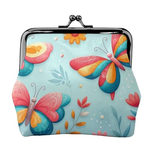 Pu Leather Buckle Coin Purse Butterflies-Flowers-Summery Girls Kiss-Lock Change Purse Wallets