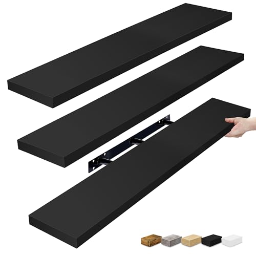 Sorbus Floating Shelves for Wall - 48 Inch Long Bathroom Shelves Wall Decor for Bedroom Kitchen Living Room & Book Storage - Mounted Floating Shelf with Invisible Brackets (Black 3 Pack)