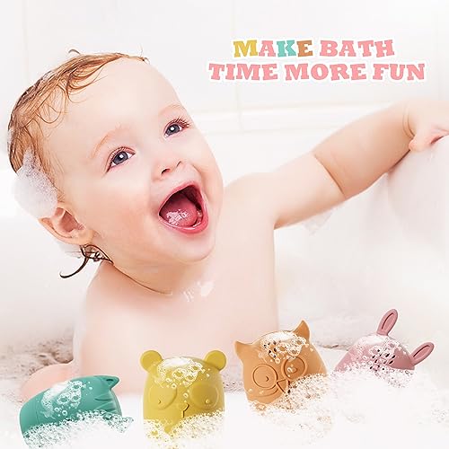 HOTUT Badewannenspielzeug,4 Stück Silikon Badewannen Spielzeug,BPA-Free Wasserspielzeug Baby,Süße Bade Spritztiere,Badetiere für Babys und Kleinkinder