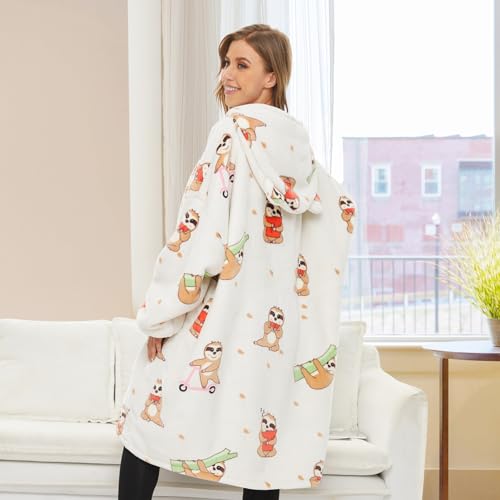 THREE POODLE Wearable Blanket Hoodie for Women, Oversized Sherpa Sweatshirt Blanket for Adults Men, Cozy Sloth Hooded Blankets, Gifts for Teen Girls Women Mom Sister
