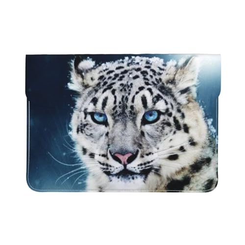 HEBSDFG Housse en cuir pour ordinateur portable de 13", motif poulet, fine, résistante aux chocs, pour le bureau, l'école, les voyages, Léopard des neiges., Taille unique