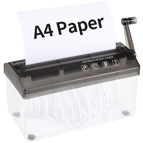 A4 Paper Manual Shredder - Black Portable Mini Paper Grinder Capacity 3L for A4 Files Documents Straight Cutting Tool Home Office Desktop Supplies WD23BK