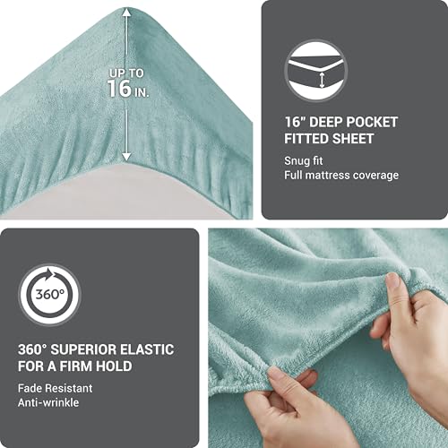 Image of True North by Sleep Philosophy Plush Sheet Set Twin, Solid Color, Warm & Soft Bedding Twin Size Sheets, Fitted Pocket Fits Up to 16 inch Mattress, Soloft, Aqua, 3 Piece
