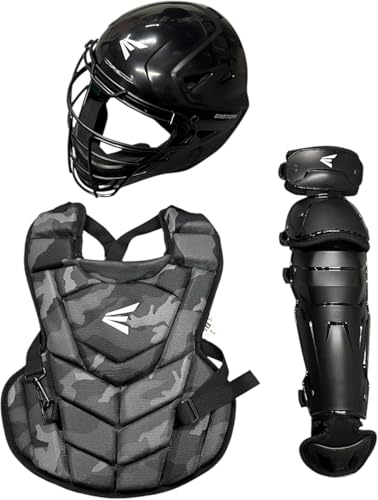 Easton | Black Magic 3.0 Youth Baseball Catcher Gear Set | Helmet Chest Protector & Leg Guards | Multiple Sizes/Colors (Black Camo Medium)