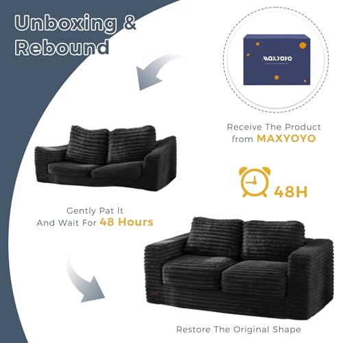 MAXYOYO Bean Bag Chair, Two-seat Bean Bag Sofa with Pillows and Armrests for Adults, Upholstered Loveseat Floor Sofa Couch Fluffy Chair Bean Bag Couch for Bedroom Living Room, Black - Image 7