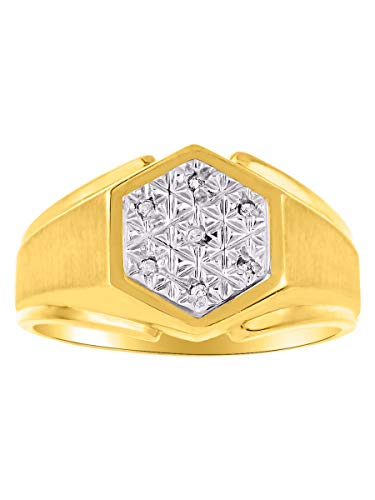RYLOS Bague classique en or 14 carats avec diamant véritable pour homme, Or jaune 14 carats, or, métal, Diamant blanc