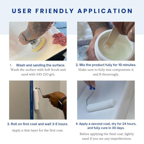 Ekopel Roll On Bathtub Refinishing Kit - Made in The USA - Odorless Tub and Tile Reglazing - 20X Thicker Than All Other Refinishing Kits (No Tools) - Gloss White - Thumbnail 2