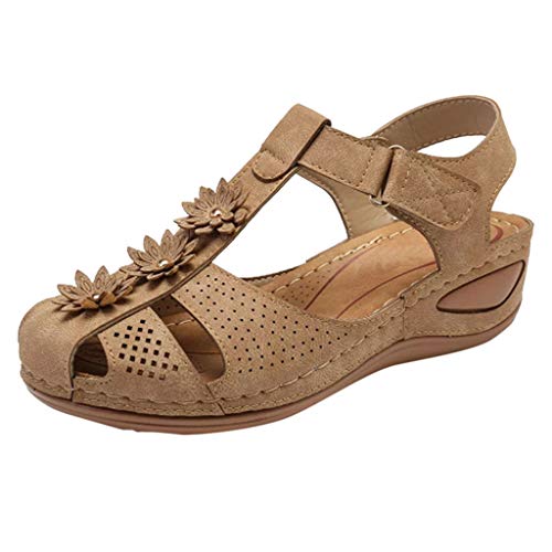 Sandales compensées rouges à motif floral pour femme - Chaussures de plage confortables