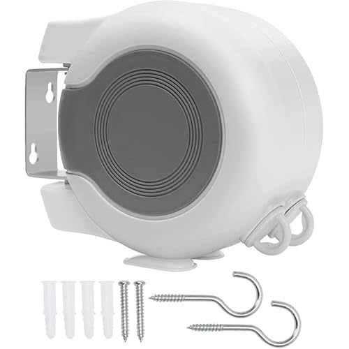 AMD Nexus White Retractable Washing Line 30m Outdoor, Heavy Duty Wall Mounted Double Washing Lines Extendable Clothes Line Laundry Drying Line for Drying Space