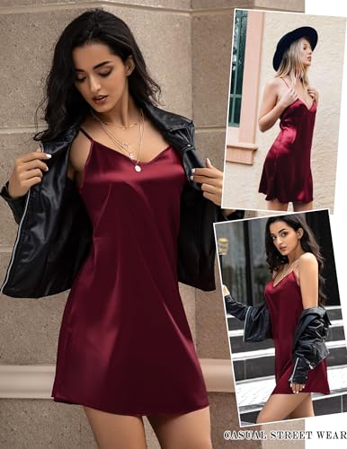 Image of Avidlove Satin Nightgowns for Women Silk Slip Dress Sexy Sleepwear | Adjustable spaghetti straps,elegant V neck,flattering mini lingerie dress,comfortable all day wear