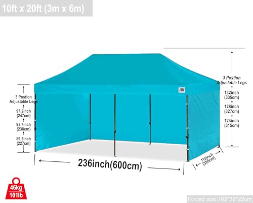 Image of ABCCANOPY Heavy Duty Easy Pop up Canopy Tent with Sidewalls 10x20, Turquoise