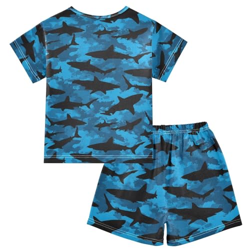 Pajama Sets Shark Pattern Short Sleeve Summer Sleepwear 2 Piece Pjs2