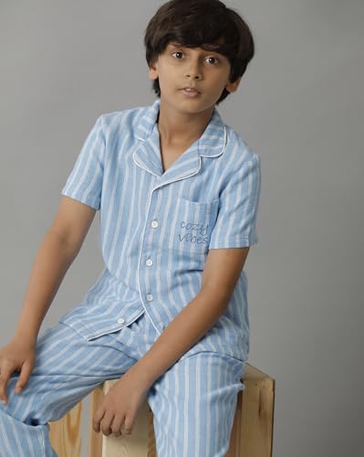 Image of Under Fourteen Boys Cotton Night Suit Set | Soft Breathable 2Pcs Sleepwear /Nightwear /Sleepsuit /Loungewear Co-Ord | Checks Top & Pyjama | Elastic Waist & Pockets | Multicolor Pajama Party & Gifting Set