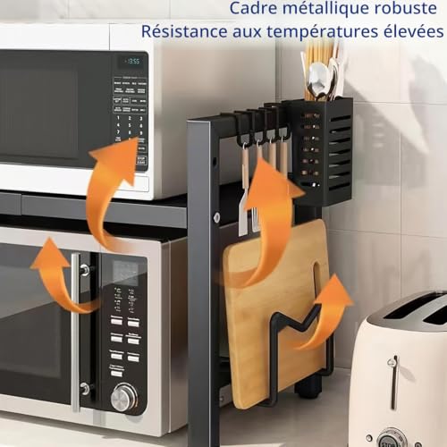 Refein Étagère extensible pour micro-ondes à 2 niveaux avec 6 crochets – vue 4