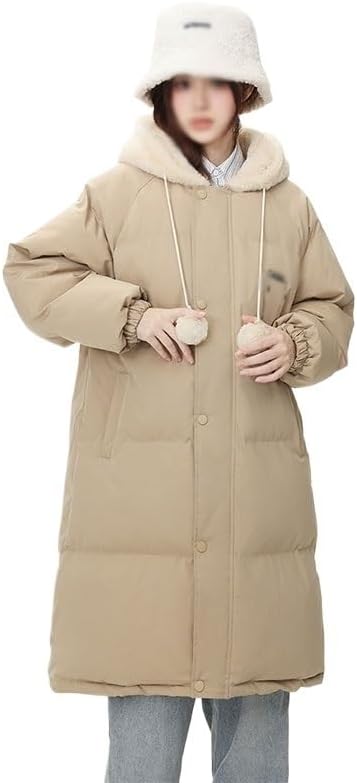 Lambskin Hooded Cotton Padded Jacket for Women Mid Length Winter Warm Coat