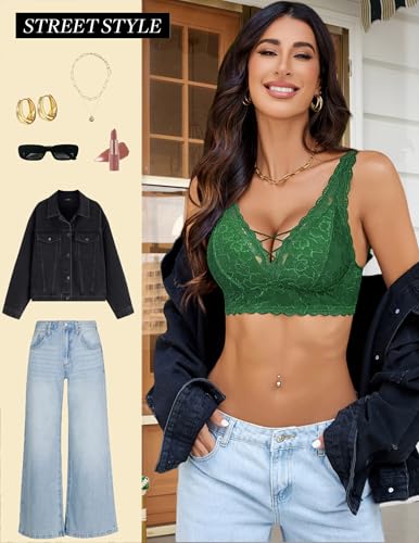 Image of Avidlove Lace Bralette for Women Sexy Unpadded and Unlined Wireless Bra V Neck Criss Cross Everyday Lingerie Bralettes