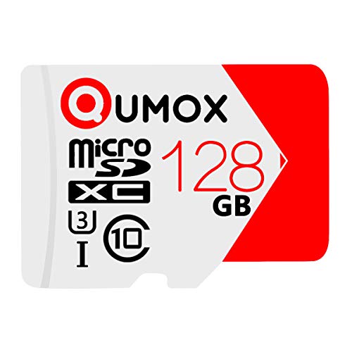 Qumox Tarjeta de Memoria microSDXC 128GB UHS-I U3 Clase 10 – 80MB/s Lectura, 50MB/s Escritura – microSD de Alta Velocidad para Vídeo 4K, Smartphones, Drones, Nintendo Switch, Cámaras, Tabletas