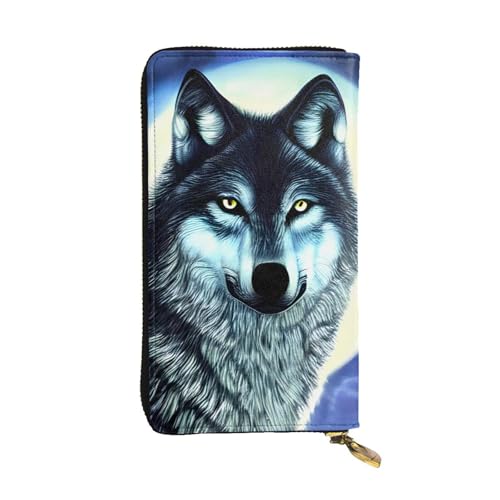 wolf under moon Leather Long Wallet, 12 Credit Card Slots, 3 Cash Slots, Coin Compartment, Unisex