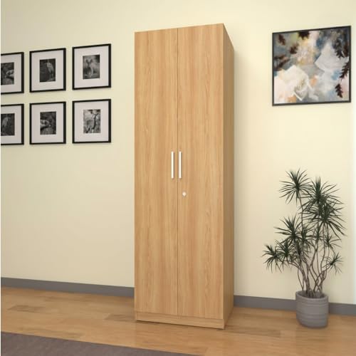 Image of Amazon Brand - Solimo Trelo 2 Door Wardrobe | 6 Shelves | 60L x 46.9W x 183.8H CM | Wood Oak Light Finish | DIY