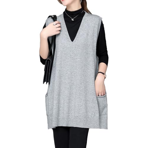 Image of jinghuiyue Women's Oversized Sweater Vest Fall V Neck Sleeveless Pullover Sweater Loose Knitted Tunic Tops with Pockets