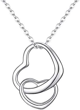 EVER FAITH Women's 925 Sterling Silver Simple Interlocking Open Heart Adjustable Pendant Necklace