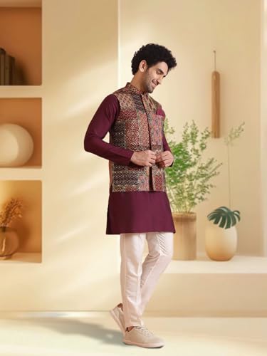 Image of KISAH Men's Jacket - Printed Cotton Blend - Indian Wedding Outfit for Men - Ideal for Weddings and Festivals