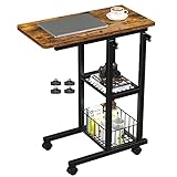 EnHomee C Shaped End Table Side Table with Storage Basket Height Adjustable C Table for Sofa Couch...