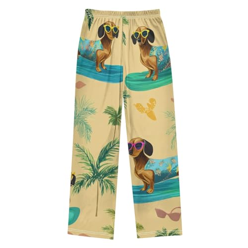 ZZXXB Dachshund Palm Tree Boys Long Pants Soft Trousers Elastic Waist Kids Lounge Bottoms with Pockets S-XL2