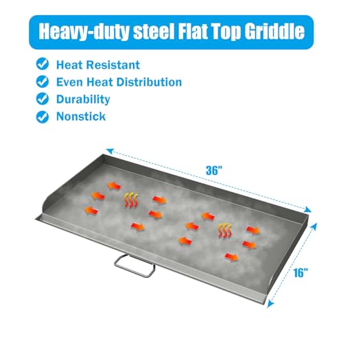 Professional 16x38 in Flat Top Steel Griddle for Camp Chef GB90D, TB90LW,Fry Griddle Accessories for Camp Chef 3 Burner Propane Stove Grill,1 Carry Bag and Grease Cup with Clip - Thumbnail 2