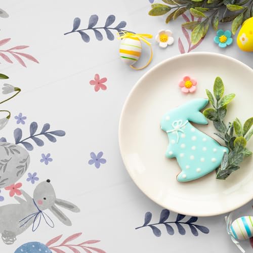 Image of Confettiville Easter Tablecloth, 2-Pack Disposable Easter Table Cloths, Easter Bunny and Eggs Table Covers, 54 x 108 Inches, Easter Party Decorations