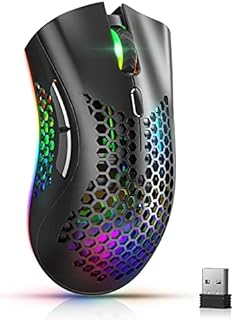 Wireless Gaming Mouse, AAJO Computer Mouse with Honeycomb Shell, 6 Programmed Buttons, 3 Adjustable DPI, Silent Click, USB Receiver, Ergonomic RGB Optical Gamer Mice Mouse for Laptop PC/Mac, Black